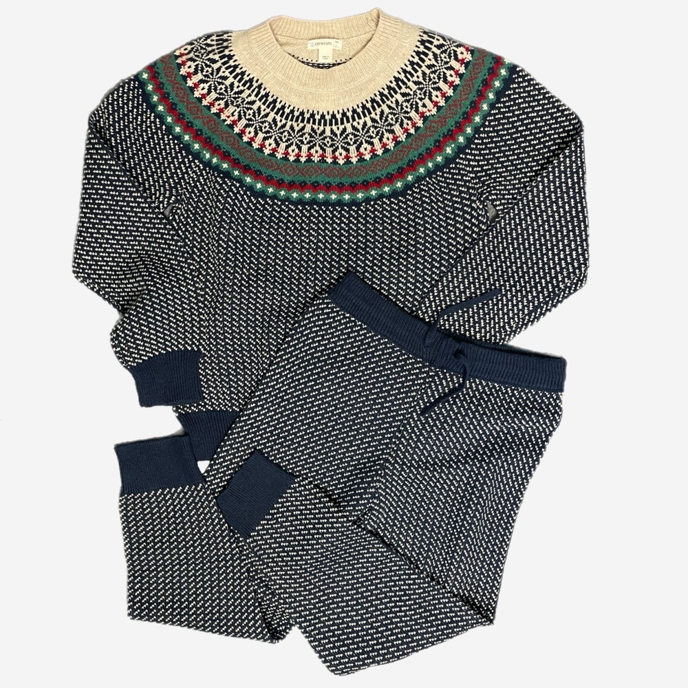 Crewcuts NWT Boys Blue bird's-eye Fair Isle sweater and jogger set holiday M/L